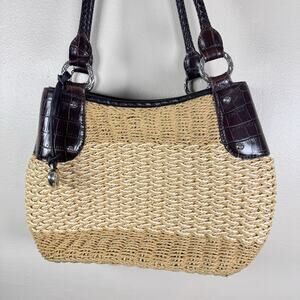 Brighton Delfina Natural Straw Handbag Purse Brown/Tan Boho Hippie Classic Chic